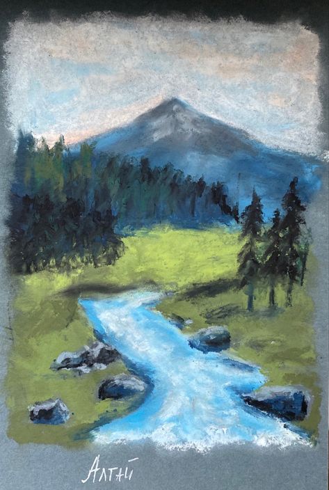 Chalk Pastel Drawings Landscapes, Colored Pencil Landscape Easy, Chalk Pastel Landscape Easy, Pastel Mountains Art, Chalk Pastel Art Ideas Landscapes, Soft Pastels Landscape, Soft Pastel Landscape Paintings, Oil Pastel Art Nature, Oil Pastel Nature Drawings