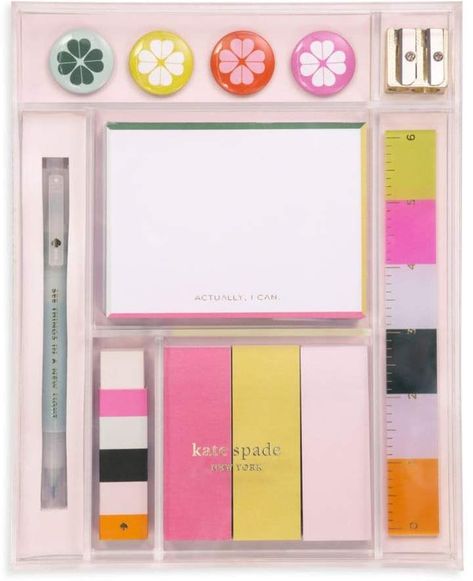 Actually I Can 12-Piece Tackle Box Kate Spade Office Supplies, Kate Spade Desk Accessories, Kate Spade Office, Actually I Can, Luxury Desk, Electric Pencil Sharpener, Desk Stationery, Pretty Pens, Flower Magnets