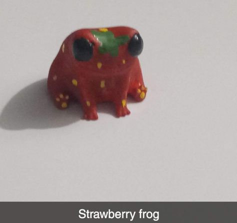 Frog Pottery Ideas, Frog Ceramics Pottery, Small Clay Frog, Ceramic Frogs Pottery, Frog Pinch Pot, Pinch Pot Animal, Strawberry Clay Art, Frog Clay Art, Pinch Pottery Ideas