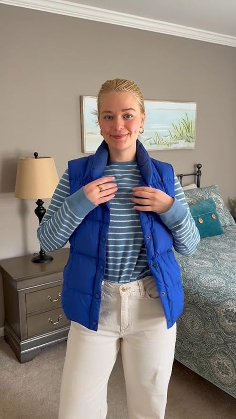 Check out this video Royal blue puffer vest perfect for spring  from Lilly Royal Blue Puffer Vest, Blue Puffer Vest, Boston Clogs, Blue Puffer, Cozy Fashion, Puffer Vest, Spring Outfit, Everyday Outfits, Birkenstock