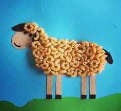 Pasta Crafts, Pasta Art, Sheep Crafts, Toddler Arts And Crafts, Spring Crafts For Kids, Hand Crafts For Kids, Animal Crafts For Kids, Daycare Crafts, Creative Activities For Kids