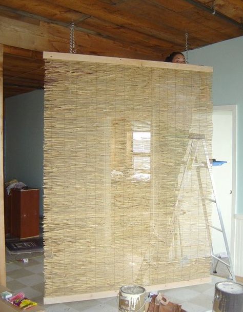 reed fencing diy room divider Room Divider Diy, Reed Fencing, Bamboo Room Divider, Decorative Room Dividers, Long Room, Diy Room Divider, Room Divider Curtain, Apartment Patio, Privacy Screen Outdoor