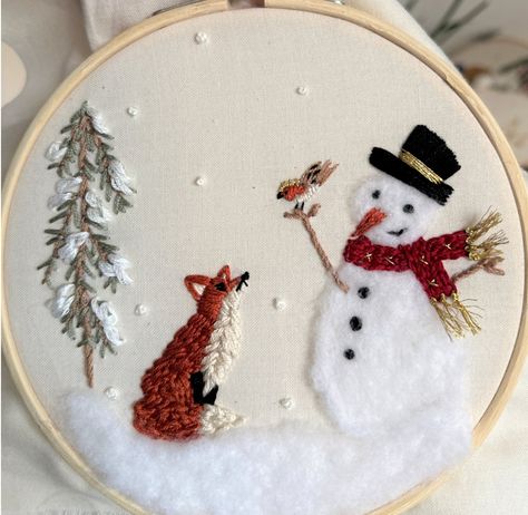 Winter Hand Embroidery, Needle Felting Christmas, 2d Needle Felting, Felting Christmas, Snowman Embroidery, Embroidery Ornaments, Winter Embroidery, Snowman Faces, Basic Embroidery Stitches