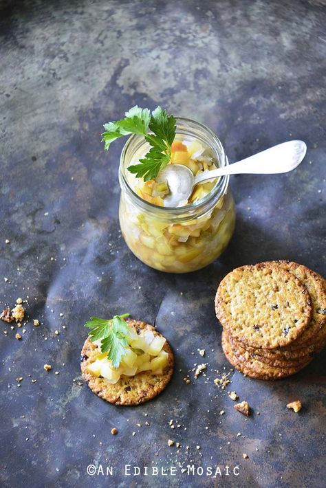 Easy Apple Jalapeno Relish with Crackers on Metal Background Jalapeno Relish Recipe, Apple Jalapeno, Crostini Toppings, Jalapeno Relish, Fruit Orchard, Cracker Toppings, Relish Recipe, Jalapeno Recipes, Homemade Jelly