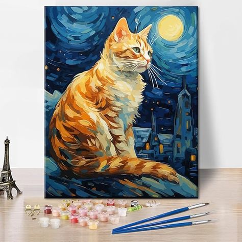 Fine Art Painting Oil, Modern Canvas Art, Sky Painting, Arte Animal, Frames For Canvas Paintings, Orange Cat, Cat Painting, Animal Paintings, Oil Painting On Canvas