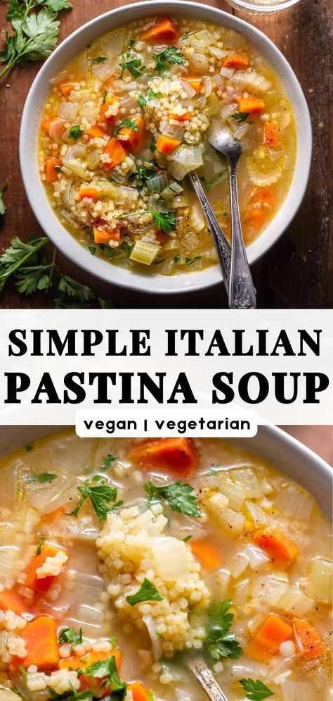 Vegetarian Pasta Soup, Veggie Soup With Pasta, Pastina Recipes Vegetarian, Best Vegetable Soup Recipe Healthy, Vegetarian Pastina Recipes, Italian Soup Vegetarian, Quick Soup Recipes Vegetarian, Vegetarian Soups For Colds, Vegan Winter Dinner Recipes