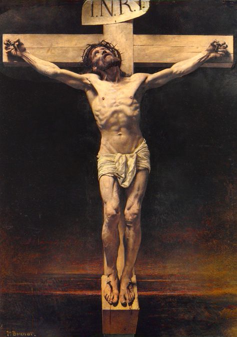 "Christ on the Cross" Leon Bonnat 1880 Christ On The Cross, Crucifixion Of Jesus, Religious Painting, The Cross Of Christ, Biblical Art, Art Prints Online, Jesus Art, Jesus On The Cross, Old Master