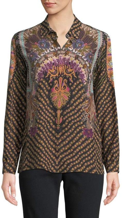 Etro Long-Sleeve Allover Paisley-Print Silk Blouse Blouse Collar, Printed Silk Blouses, Luxury Printing, Indian Prints, Satin Top, Last Call, Clearance Sale, Silk Blouse, Paisley Print