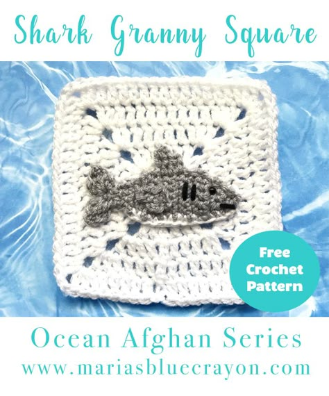 Shark Granny Square | Shark Applique | Free Crochet Pattern | Ocean Afghan Series Anya Crochet, Shark Crochet Pattern, Shark Applique, Crocheted Shark Pattern, Shark Crochet, Crochet Shark, Blue Crayon, Granny Square Pattern, Shark Pattern