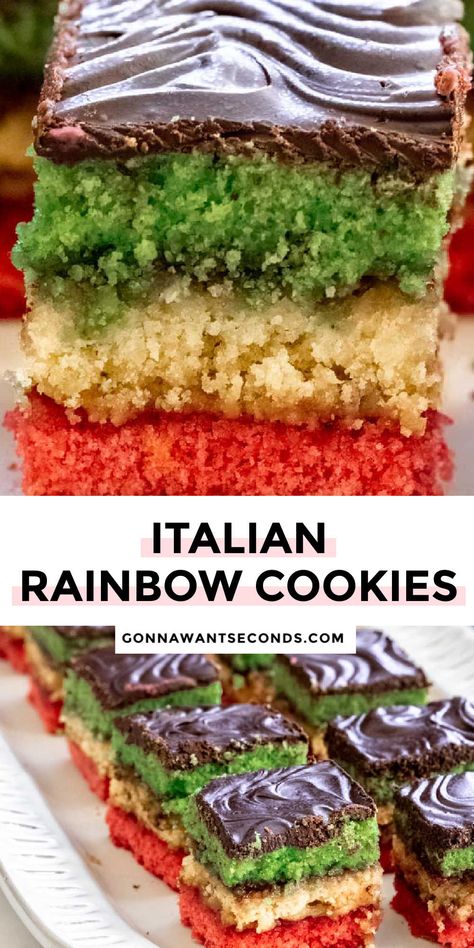 Italian Rainbow Cookies Color Cookies, 7 Layer Cookies, Rainbow Cookies Recipe, Cookies Italian, Italian Rainbow Cookies, Resepi Biskut, Italian Christmas Cookies, Best Holiday Cookies, Italian Cookie Recipes