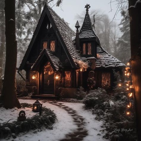 Cabin Outside, Dark Cabin, Dark Academia Winter, Everything Autumn, Tales Of Halloween, Witchy House, Cute Cottages, Rainy Day Aesthetic, Victorian Style Homes