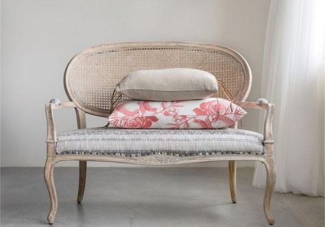 European Laura Settee Bench Wood Settee, Country Bench, Settee Bench, Painting Fabric, French Country Furniture, Settee Sofa, Rolled Arm Sofa, Modern Rustic Interiors, Country Furniture