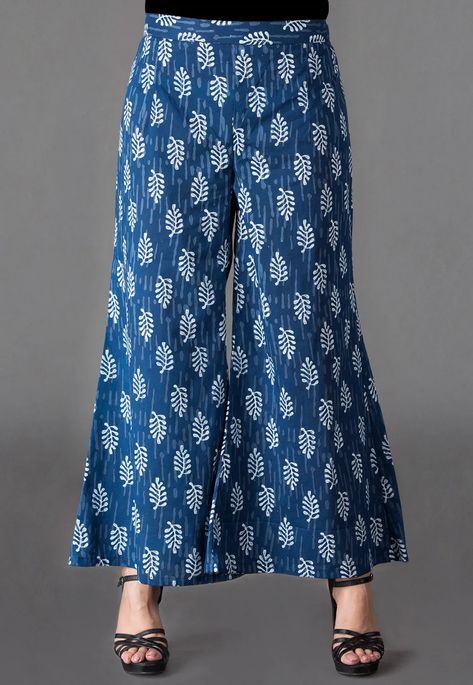 Cotton Palazzo in Indigo Blue This Readymade piece is Enhanced with Dabu Print Its Waist is Elasticated Do note: (Slight variation in actual color vs. image is possible). Palazzo Pants Outfit Indian, Palazzo Designs, Indigo Pants, Palazzo Pants Outfit, Maternity Sewing, Kalamkari Fabric, Vs Image, Indigo Design, Dabu Print