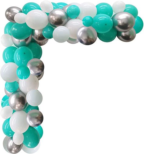 Turquoise Balloon Garland, Teal Balloon Arch, Teal Balloon Garland, White Balloons Party, Butterfly Turquoise, Balloon Door, Teal Balloons, Balloon Arch Kit, Western Party