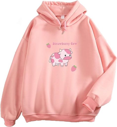 Cow Print Hoodie, Cute Strawberry Cow, Fuzzy Top, Strawberry Cow, Sweatshirts For Women, Cute Strawberry, Fashion Hoodies, Cute Sweatshirts, Print Hoodie