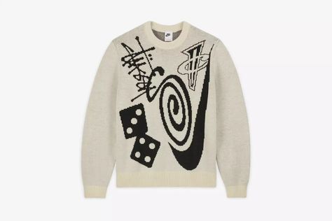 Nike X Stussy, Nike Fleece, Jacquard Sweater, Long Sleeve Knit Sweaters, 로고 디자인, Street Chic, White Sweaters, Long Sleeve Knit, Knitted Pullover