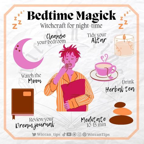 Witch & Wiccan | Lidia Pradas on Instagram: “Do you follow a bedtime routine? My routine helps me sleep better. After a long day, there is nothing better than winding down with some…” Sleep Witchcraft, Dream Altar, Types Of Witchcraft, Shadow Book, Beginner Witch, Grounding Exercises, Witchy Tips, Pagan Spirituality, Witch Rituals