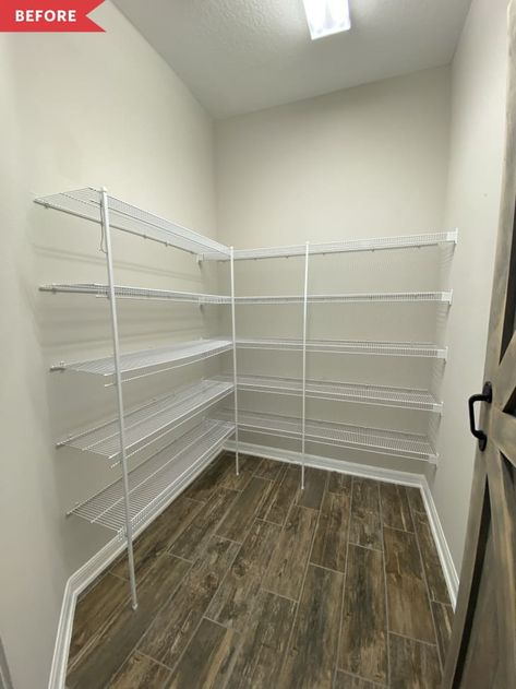 Wire Shelf Pantry, Wire Shelf Makeover, Wire Closet Organizers, Shelf Pantry, Wire Shelf Liner, Pantry Redo, Pantry Renovation, Custom Woodworking Projects, Shelf Makeover