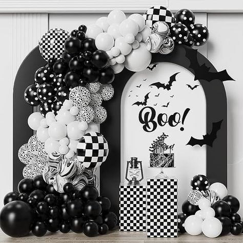 Black White Balloons Marble Checkered Racing Mylar Balloon for Halloween Race Car Theme Birthday Bachelorette Retirement Graduation Party Decor (ad) Black And White Balloon Garland, Car Theme Birthday, White Balloon Garland, Marble Balloons, Black And White Balloons, Balloon Race, Polka Dot Balloons, Race Car Themes, Halloween Balloons