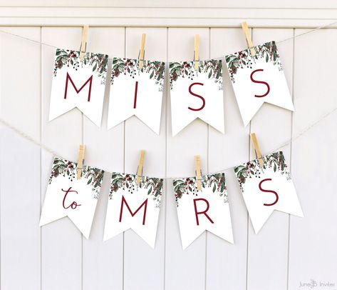 Christmas Bridal Shower Banner Template | Custom Banner | Miss To Mrs Banner | Editable Banner | Winter Greenery Bridal Shower Banner Christmas Bridal Shower Table Decorations, Evergreen Bridal Shower Ideas, Bridal Shower Ideas Christmas Themed, Christmas Bridal Shower Games, Christmas Theme Bridal Shower Ideas, Christmas Themed Bridal Shower Ideas, Christmas Bridal Shower Decorations, Christmas Wedding Shower Ideas, Winter Wedding Shower Ideas