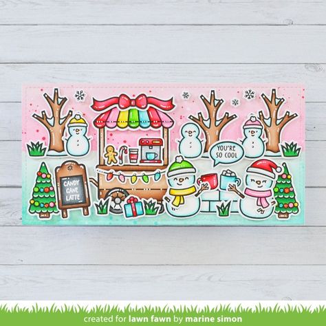 Lawn Fawn Video {9.10.24} Marine Creates 3 Cards with Seasonal Scenes Featuring Treat Cart - Lawn Fawn Treat Cart, Coffee Stamps, Lawn Fawn Blog, Coffee Cart, Cool Tree Houses, Clear Acrylic Stamps, Menu Sign, Kids Planner, Lawn Fawn Cards