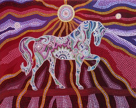 Horse acrylic dot painting, 40 x 50 cm Acrylic Dot Painting Ideas, Pointalism Art, Watercolor Horses, Sun And Moon Mandala, Mandala Dot Painting, Mandala Dotting, Painting Horse, Art Horse, Watercolor Horse