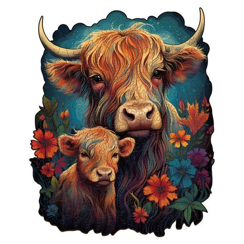 Family Puzzle, Family Puzzles, Beautiful Wooden Boxes, Puzzles For Adults, Handmade Wooden Boxes, Family Presents, Highland Cattle, Wood Puzzles, Eco Friendly Bags