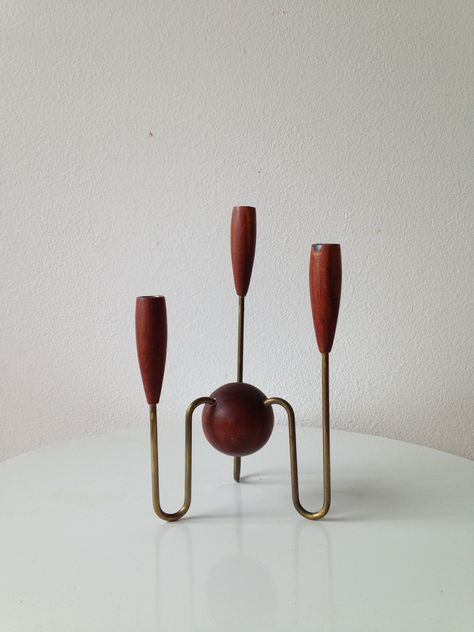 Vintage Danish candelabra.  Maven Collective, Portland, OR Mcm Candle Holder, Mid Century Candle Holders, Candle Lighting, The Jetsons, Mcm Decor, Silver Items, Wood Candle Holders, Danish Furniture, Wood Candles