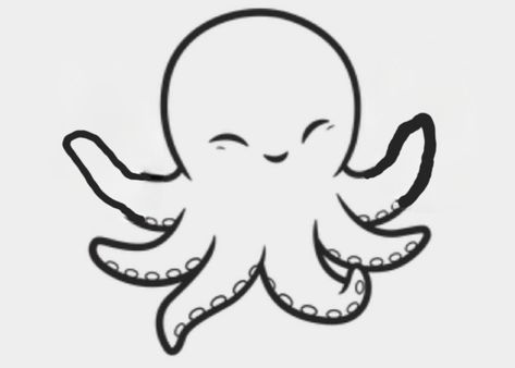 Funny Octopus Tattoo, Octopus Line Art Tattoo, Small Octopus Drawing, Octopus Ink Drawing, Minimal Octopus Tattoo, Octopus Easy Drawing, Octopus Cute Drawing, Octopus Drawing Easy, Octopus Drawing Simple