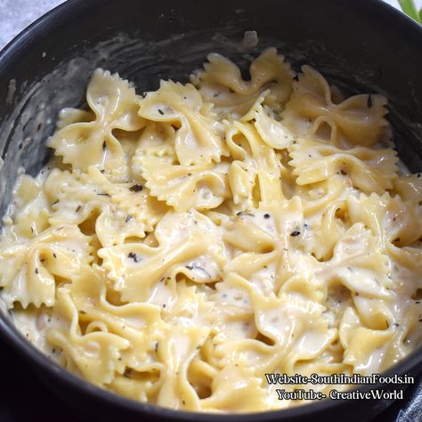 Creamy Farfalle White Sauce Pasta-10 min , instant butterfly pasta breakfast / dinner recipe Butterfly Pasta Recipe, Creamy Farfalle Pasta Recipes, Mini Farfalle Recipes, Butterfly Pasta, Farfalle Pasta Recipes, Pasta Breakfast, Farfalle Recipes, Pasta Farfalle, Clam Pasta