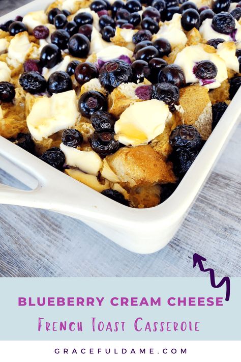 Bake With Cream Cheese, Blueberry Cream Cheese French Toast, Cream Cheese French Toast Casserole, Cream Cheese French Toast, Blueberries And Cream, Blueberry French Toast Bake, Cheese French Toast, Crockpot French Toast, Easy Christmas Breakfast