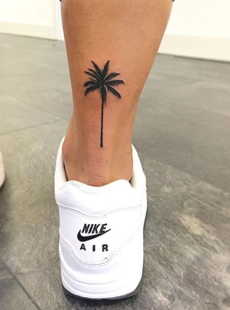 Tree Tattoo Ankle, Palm Tree Tattoo Ankle, Tato Minimal, Tattoo Diy, Tattoo Tiny, Ankle Tattoo Designs, Palm Tattoos, Meaningful Tattoos For Women, Tree Tattoo Designs