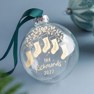 Christmas Tree Decorations | Unique & Personalised Xmas Baubles Christmas Foliage, Glass Christmas Baubles, Family Christmas Stockings, Cricut Christmas Ideas, Stocking Designs, Idee Cricut, Projets Cricut, Glass Bauble, Christmas Bauble