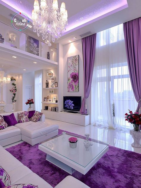 Purple Living Room Aesthetic, Purple Living Room Decor, Purple And Grey Living Room, Purple Interior Design, Purple Room Aesthetic, Stylish Room Decor, Purple Living Room, Dream Bedroom Inspiration, Purple Home Decor