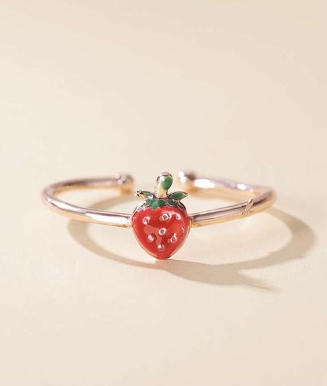 Amazon Rings, Strawberry Items, Strawberry Wedding Ring, Strawberry Things, Clay Rings Strawberry, Cute Strawberry Jewelry, Strawberry Earrings Aesthetic, Strawberry Jewelry, Strawberry Ring