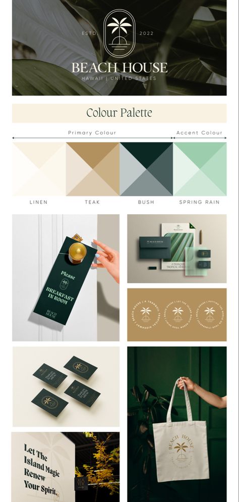 The pin describes abiut the branding of Beach House l, Colour pallete and branding Airbnb Branding Design, Resort Logo Design Luxury, Window Branding Design, Luxury Hotel Branding Identity, Luxury Brand Social Media, Hotel Identity Design, Property Brand Identity, Boutique Hotel Branding Design, Hospitality Branding Design