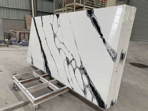 White And Black Countertops Quartz, Black And White Quartzite Countertops, Panda Quartz Countertop, Panda Countertop Kitchen, Black Quartz Bathroom Countertops, White And Black Quartz Countertops, Black And White Marble Countertops, Vadara Quartz Countertops, Black And White Countertops