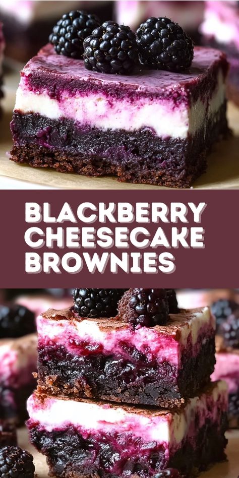 You’ll find joy in creating and sharing these Blackberry Cheesecake Brownies with those you love! 🍫🍇 These decadent brownies combine rich chocolate with creamy cheesecake swirls and a burst of fresh blackberry flavor. Perfect for dessert lovers, these brownies are ideal for family gatherings, parties, or a cozy treat.

📌 Pin this recipe to make indulgent blackberry cheesecake brownies that everyone will love!

#BlackberryCheesecakeBrownies #ChocolateLovers #BakingIdeas #DessertRecipes Blueberry Cheesecake Brownies, Black Rasberry Deserts, Blackberry Pretzel Dessert, Desserts With Blackberries, Blackberry Cheesecake Brownies, Blackberry Pastry Recipes, Cherry Cream Cheese Brownies, Blackberry Cream Cheese Dessert, Fun Brownie Recipes