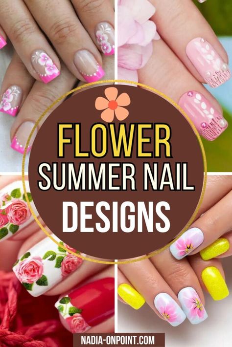 Summer Flower Nail Designs for the Perfect Summer Vibe! Tropical Flower Nails Design, Hydrangea Nail Design, Floral Nail Designs Summer, Flower On Toe Nail, Plumeria Nail Design, Flowers On Nails Simple, Flower Nail Designs Pink, Flower Designs For Nails, Beach Flower Nails