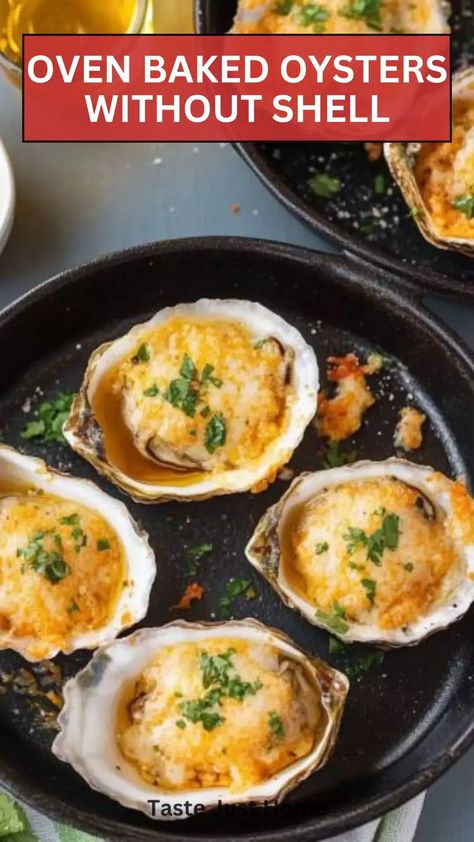 Oven baked oysters without shell – Taste Just Home Steamed Oysters On Stove, Baked Oysters Oven No Shell, Broiled Oysters In Oven, Baked Oysters On The Half Shell, Baked Oyster Recipes, Oyster Bake, Steamed Oysters, Broiled Oysters, Canned Oysters