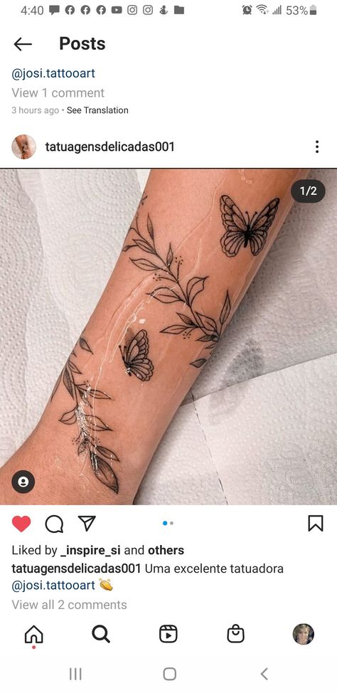 Tattoo Ideas Female Arms Butterfly, Butterfly Tattoo With Greenery, Leaves And Butterfly Tattoo, Wrap Around Vine Tattoos With Butterfly, Moth And Vine Tattoo, Arm Wrap Tattoos For Women Butterfly, Butterfly Tattoo Wrapped Around Wrist, Flower And Butterfly Wrap Around Tattoo, Floral Wrap Around Tattoo With Butterflies