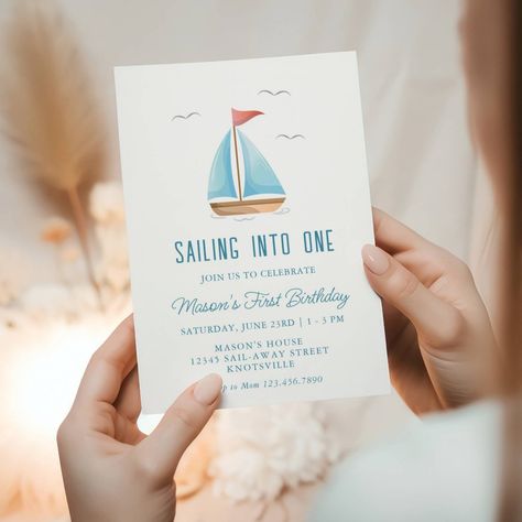 Sailing into One Nautical Birthday Sailing Themed Party, Sailor Themed Birthday Party, Boat First Birthday Party, Sailing Into One Birthday, Nautical First Birthday Boy, Sailboat Birthday, Nautical Birthday Invitations, Nautical Birthday Party, Themed First Birthday