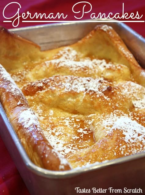 Hands down this is our families favorite breakfast meal ever! Easy, DELICIOUS, and frugal, we could seriously eat this multiple times a week! Fun for breakfast for dinner too. Panacooken Recipe, Hootinany Pancakes, Egg And Pancake Breakfast, German Pancake Recipe Easy, Quick Breakfast Potluck Ideas, German French Toast, Best German Pancake Recipe, Dutch Oven Pancakes, Best German Pancakes