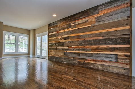 reclaimed wood feature wall behind entertainment center Reclaimed Wood Feature Wall, Chest Woodworking Plans, Panel Walls, Wood Feature Wall, News Logo, Laminate Wall, Wood Entertainment Center, Feature Wall Bedroom, Modern Tv Wall