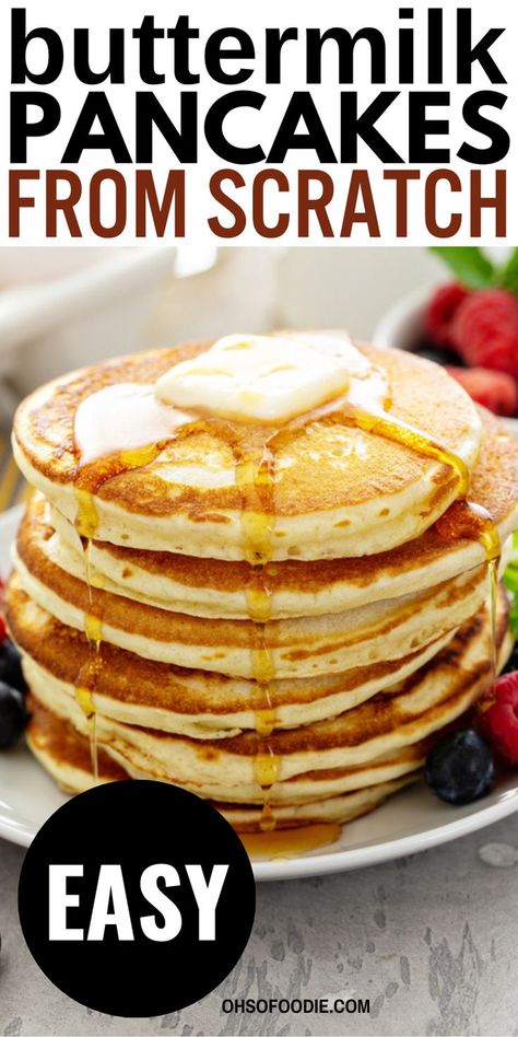 Text reads Easy Buttermilk Pancakes From Scratch Gf Buttermilk Pancakes, The Best Homemade Pancakes, Vanilla Buttermilk Pancakes, Buttermilk Pancakes No Eggs, Simple Homemade Pancake Recipe, Simple Buttermilk Pancakes, Healthy Buttermilk Pancakes, Buttermilk Pancake Recipe Easy, Pancakes From Scratch Buttermilk