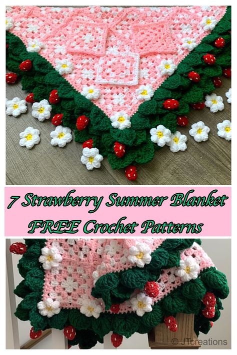 Craft your summer with these 7 free Strawberry Blanket Crochet Patterns! 🍓☀️ #DIY #crochetlove Strawberry Blanket, Strawberry Summer, Crochet Patterns Free, Crochet Strawberry, Crochet Blanket Designs, Smink Inspiration, Crochet Design Pattern, Summer Blanket, Kawaii Crochet