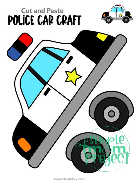 Policeman Craft, Police Car Craft, Ambulance Craft, Vehicle Craft, Cars Preschool, Police Crafts, Car Template, Homeschool Art Projects, Bus Crafts