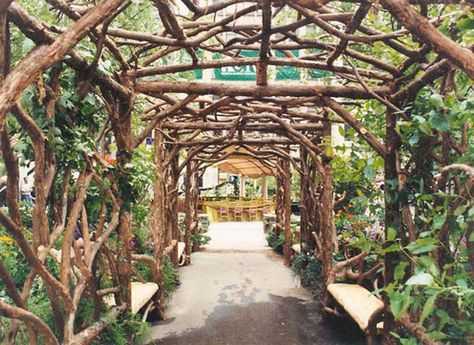 'The Rockefeller Center Twig Pergola'  (8' wide x 30' deep)  - Built for the Rockefeller Center Flower and Garden Show many years ago. Pergola Decor, Rustic Arbor, Pergola Roof, Rustic Pergola, Cheap Pergola, Building A Pergola, Garden Arbor, Pergola Canopy, Backyard Pergola