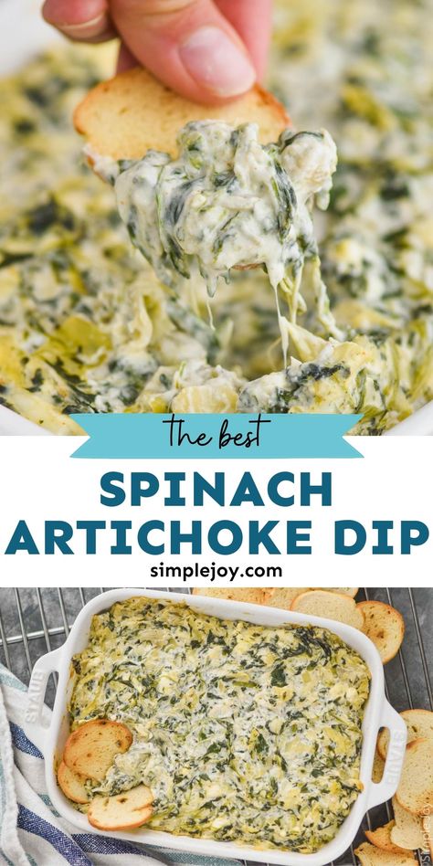 Party Ideas Food, Spinach Artichoke Dip Easy, Best Spinach Artichoke Dip, Spinach Artichoke Dip Recipe, Spinach Dip Recipe, Artichoke Dip Recipe, Artichoke Recipes, Dip Recipes Easy, Spinach Artichoke Dip