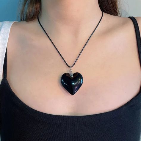 Chunky Black Heart Shaped Pendant Necklace Leather Rope Large Big - Black Heart Shaped Necklace - Pendant Necklace - Leather Rope - Adjustable - Chunky, Large ,Big ** Bundle And Save ** Black Chain Necklace, Gold Costume Jewelry, Heart Shaped Pendant Necklace, Big Jewelry, Heart Shaped Pendant, Black Choker Necklace, Necklace Leather, Beads Chain, Heart Shaped Necklace